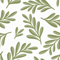 Obraz na płótnie Canvas Vector hand drawn leaves seamless pattern. Abstract trendy floral background. Repeatable texture.