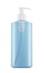 3d illustration blue plastic bottle with dispenser for hydroalcohol