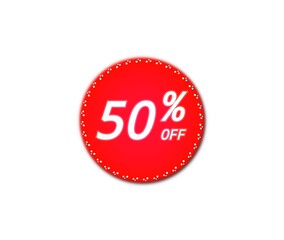 50% off special offer.  banner with fifty percent discount with red balloon.