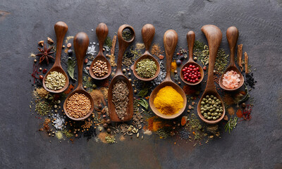 Spices collection on graphite background