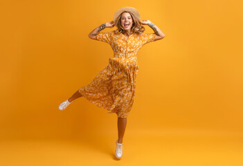 beautiful attractive stylish woman in yellow dress