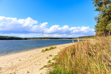 Beautiful sandy beach at Chancza lake in Swietokrzyskie region in central Poland