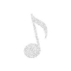 The musical note symbol filled with black dots. Pointillism style. Vector illustration on white background