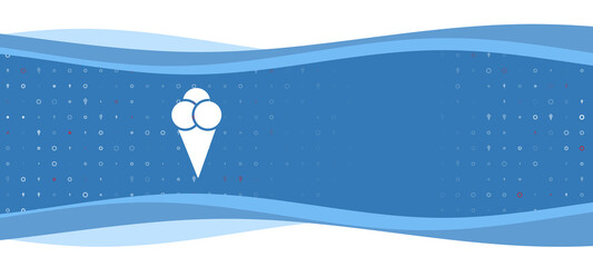 Blue wavy banner with a white ice cream balls symbol on the left. On the background there are small white shapes, some are highlighted in red. There is an empty space for text on the right side