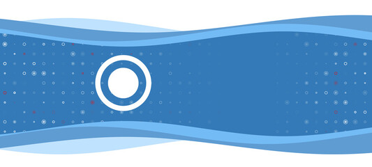 Blue wavy banner with a white radio button symbol on the left. On the background there are small white shapes, some are highlighted in red. There is an empty space for text on the right side