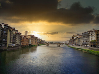wonderful bridge over the river with clouds and sky