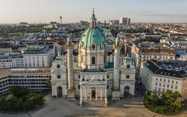 Aerial view of Karlskirche in early morning