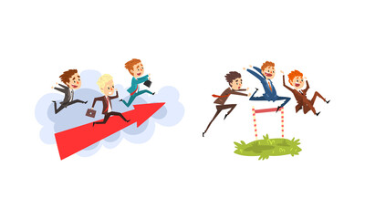 Business People Competition Set, Office Employees Competing Among Themselves Cartoon Vector Illustration