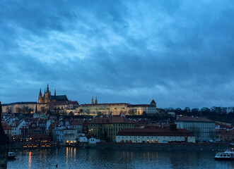 View from the Charles Bridge to the Rotunda of St. Vitus Cathedral in Prague Castle. Prague, Czech Republic