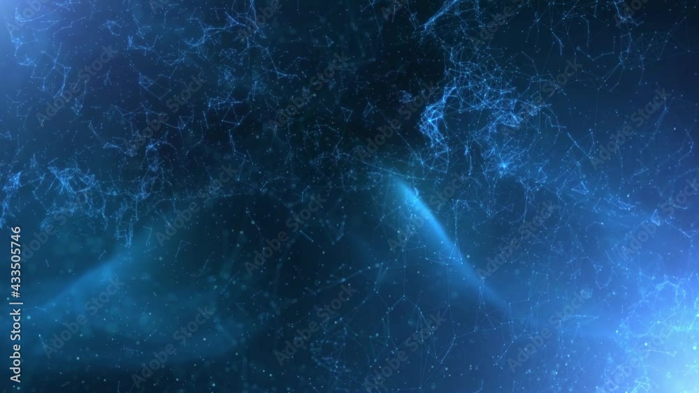 Wall mural abstract flashing light in the space with connected lines motion background.