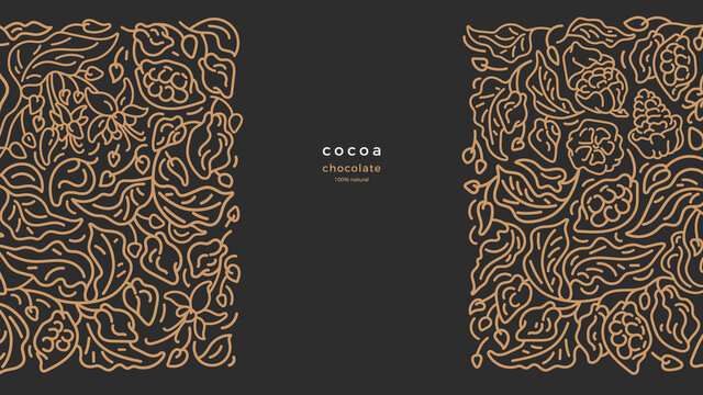 Cocoa golden border. Art line pattern Vector choco
