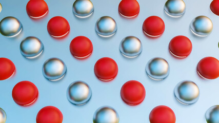 background from rows of red-silver spheres. abstract composition 3d render illustration