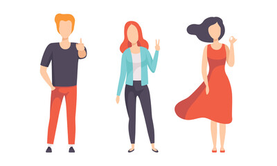 People Gesturing Set, Man and Woman Showing Negative and Positive Gestures, Nonverbal Communication Concept Flat Vector Illustration