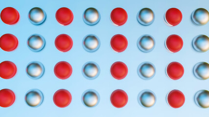 background from rows of red-silver spheres. abstract composition 3d render illustration