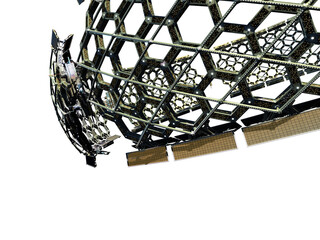 Hexagonal mesh space station isolated on white