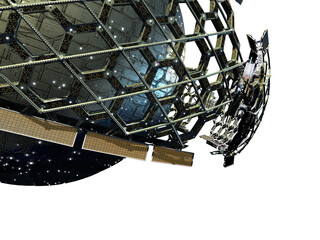 Honeycomb space station around a spherical mother ship