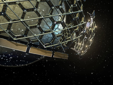 Honeycomb structure around a spherical spaceship