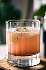 pink elderberry mocktail in a glass