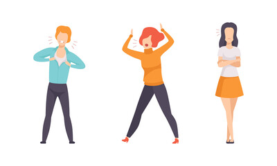 Aggressive Furious People Set, Indignant Male and Female Characters Yelling, Arguing and Gesturing Flat Vector Illustration