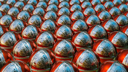 segmented silvery-red spheres. abstract three-dimensional background. 3d render illustration