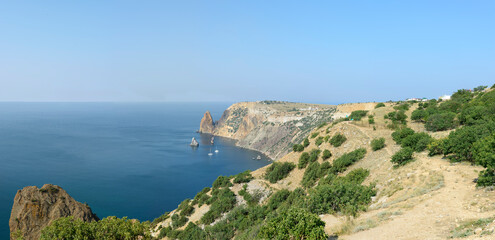Fototapeta na wymiar Panorama of Fiolent Cape near Sevastopol in Crimea, Russia.