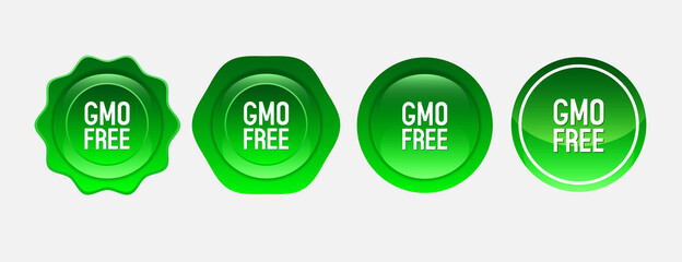 GMO free icon. Green gradient stamps for natural product labels.