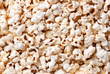Popcorn background, film viewing. The view from top