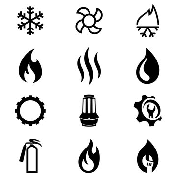Heizen, Kühlen, Klimatechnik - Symbole, Zeichen, Icons