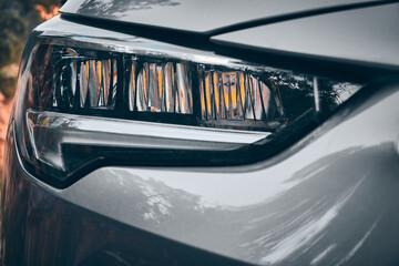 Led headlights of modern car close up. High quality photo