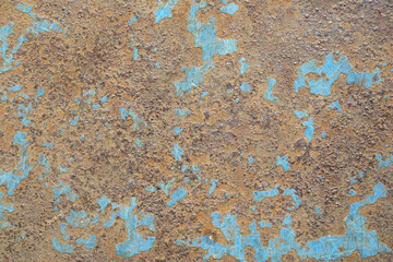  Rusty metal surface with the remnants of blue paint, textured background, abstraction.