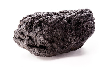 large piece of mineral coal used in industrial fuel, on isolated white background