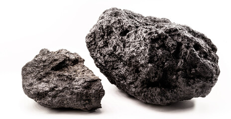 large piece of mineral coal used in industrial fuel, on isolated white background
