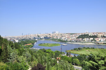 Golden Horn from Pierre Loti Hill. Eyup, Istanbul, Turkey. 