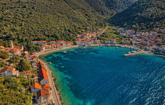 Aerial shot of the Racisce near Korcula is Old
