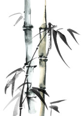 Watercolor bamboo with leaves