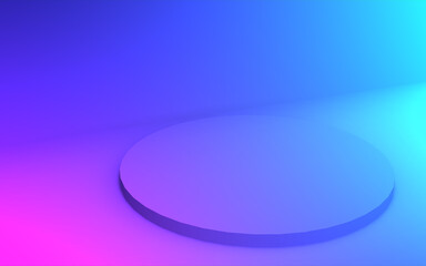 3d purple blue neon light cylinder podium minimal studio gradient dark colors background. Abstract 3d geometric shape object illustration render. Display for nightclub party and technology product.