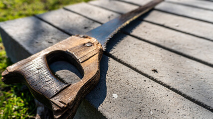 old hand saw close up