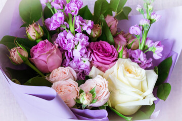 A bouquet of very beautiful different colors close up.