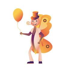 Human-like insect character in the form of a male butterfly. Vector illustration for banner, sticker, postcard. Flat design..