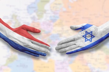 Israel and the Netherlands - Flag handshake symbolizing partnership and cooperation