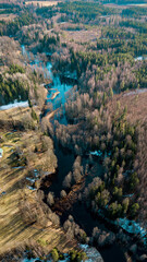 Fototapeta na wymiar Aerial drone landscape of small river in winter