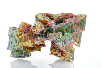 macro mineral stone bismuth on a white background