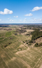 Fototapeta na wymiar aerial drone spring landscape of field and countryside