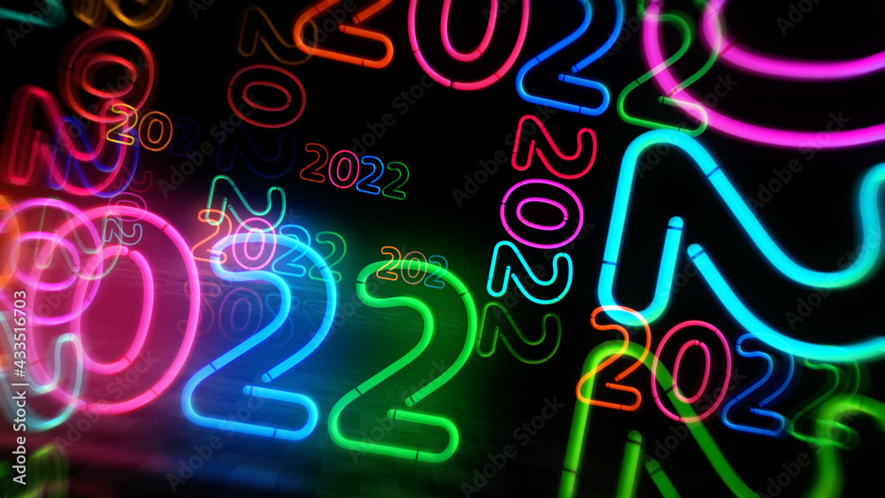 Wall mural 2022 year symbol neon light 3d illustration