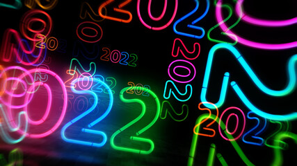 2022 year symbol neon light 3d illustration