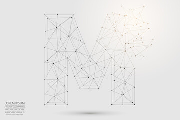 The destruction  volumetric 3D letters dark gray on a white background. Consist of triangles, circles, lines, points and spider webs. Vector illustration eps 10.