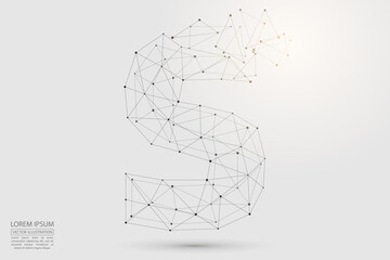 The destruction  volumetric 3D letters dark gray on a white background. Consist of triangles, circles, lines, points and spider webs. Vector illustration eps 10.