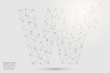 The destruction  volumetric 3D letters dark gray on a white background. Consist of triangles, circles, lines, points and spider webs. Vector illustration eps 10.