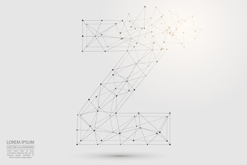 The destruction  volumetric 3D letters dark gray on a white background. Consist of triangles, circles, lines, points and spider webs. Vector illustration eps 10.