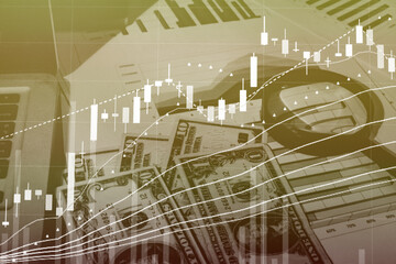 Financial data in term of a digital prices on LED display. A number of daily market price and quotation of prices chart to represent candle stick tracking in Forex trading.